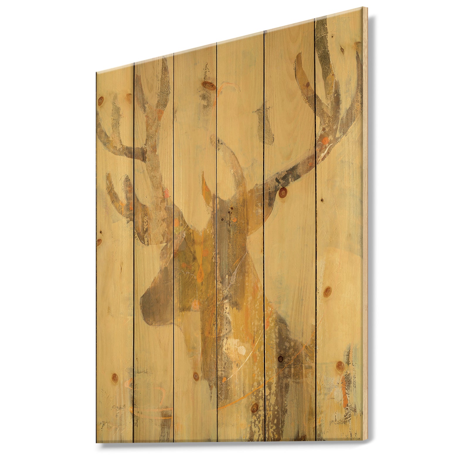 Golden Deer II - Modern Farmhouse Print on Natural Pine Wood