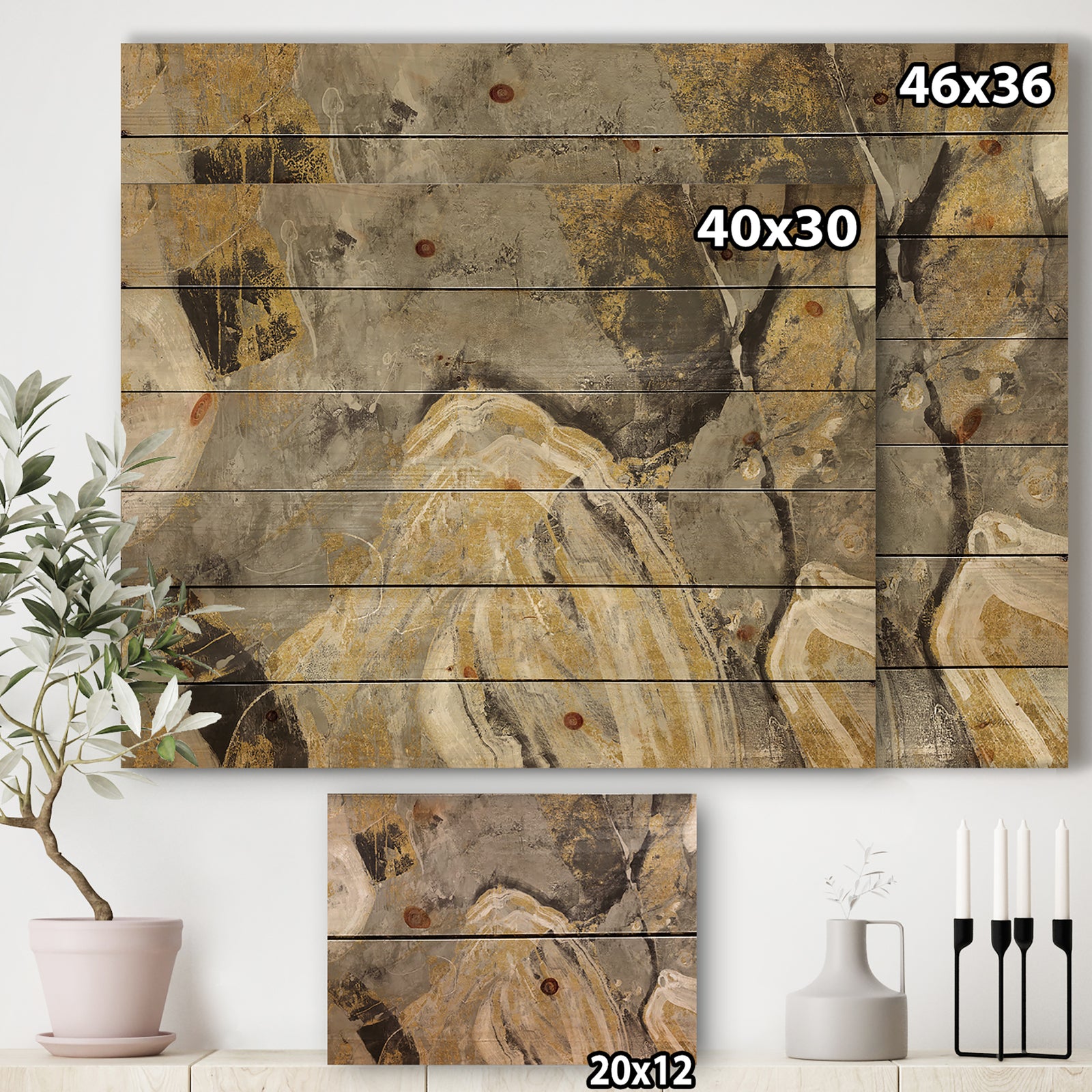 Painted Gold Stone - Cabin & Lodge Print on Natural Pine Wood