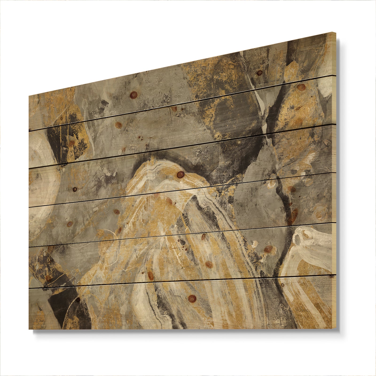 Painted Gold Stone - Cabin & Lodge Print on Natural Pine Wood