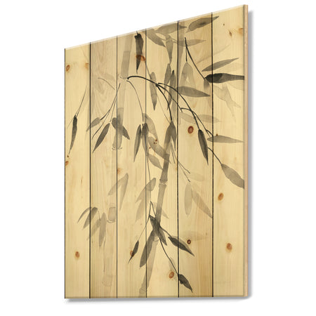 Simplist Bamboo Leaves V - Cabin & Lodge Print on Natural Pine Wood