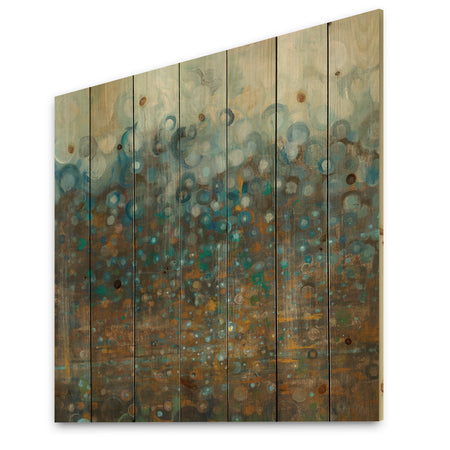 Blue and Bronze Dots - Modern & Contemporary Print on Natural Pine Wood