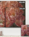 Vivid Pink Peonies I - Shabby Chic Print on Natural Pine Wood