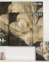 Vivid White Magnolia IV - Shabby Chic Print on Natural Pine Wood