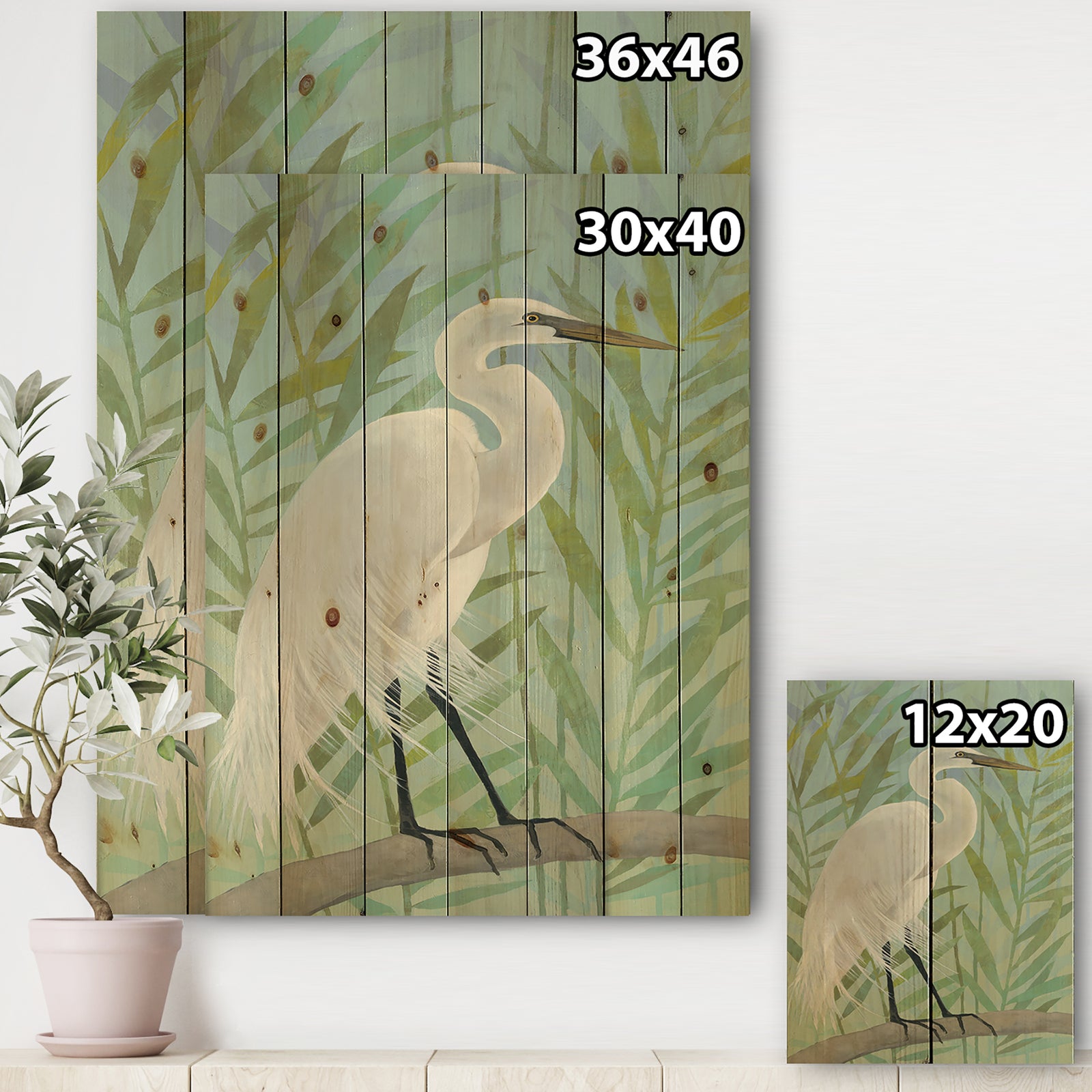 Heron by the Shore I - Modern Farmhouse Print on Natural Pine Wood