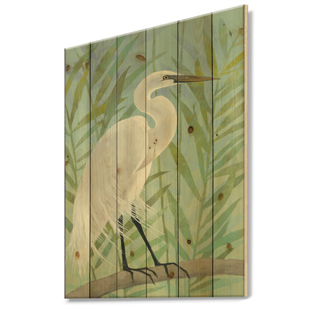 Heron by the Shore I - Modern Farmhouse Print on Natural Pine Wood