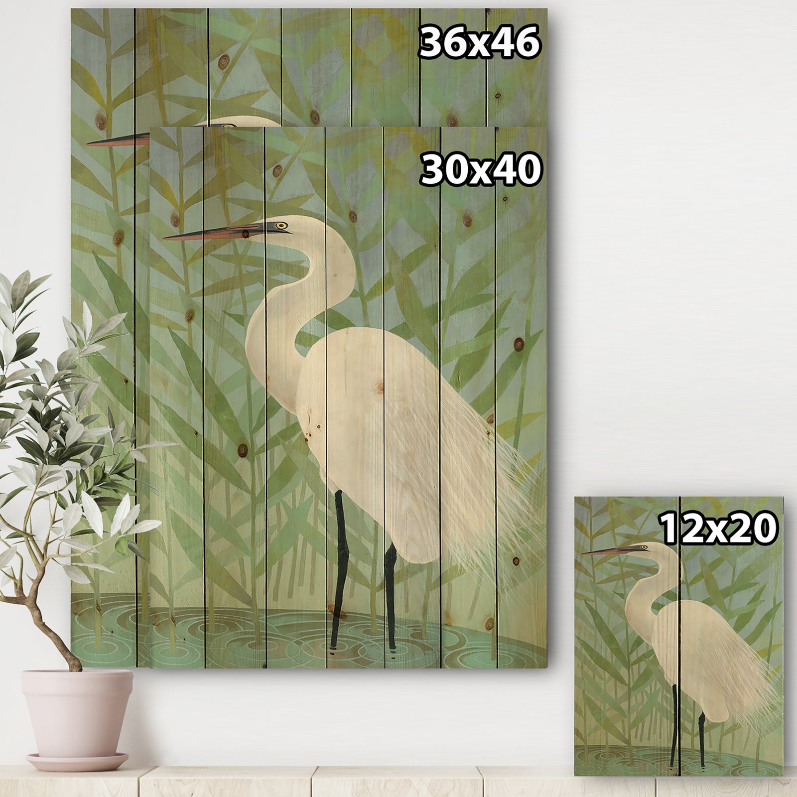 heron by the Shore II - Modern Farmhouse Print on Natural Pine Wood