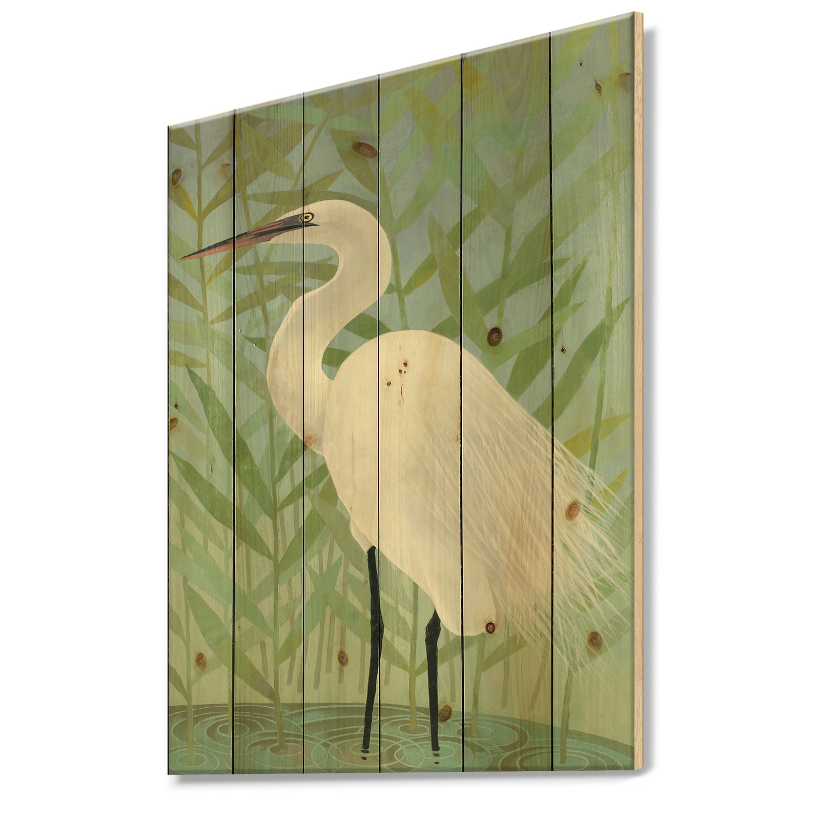 heron by the Shore II - Modern Farmhouse Print on Natural Pine Wood