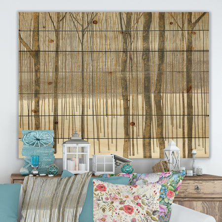 Porch & Den Forest in Winter Gold - Print on Natural Pine Wood