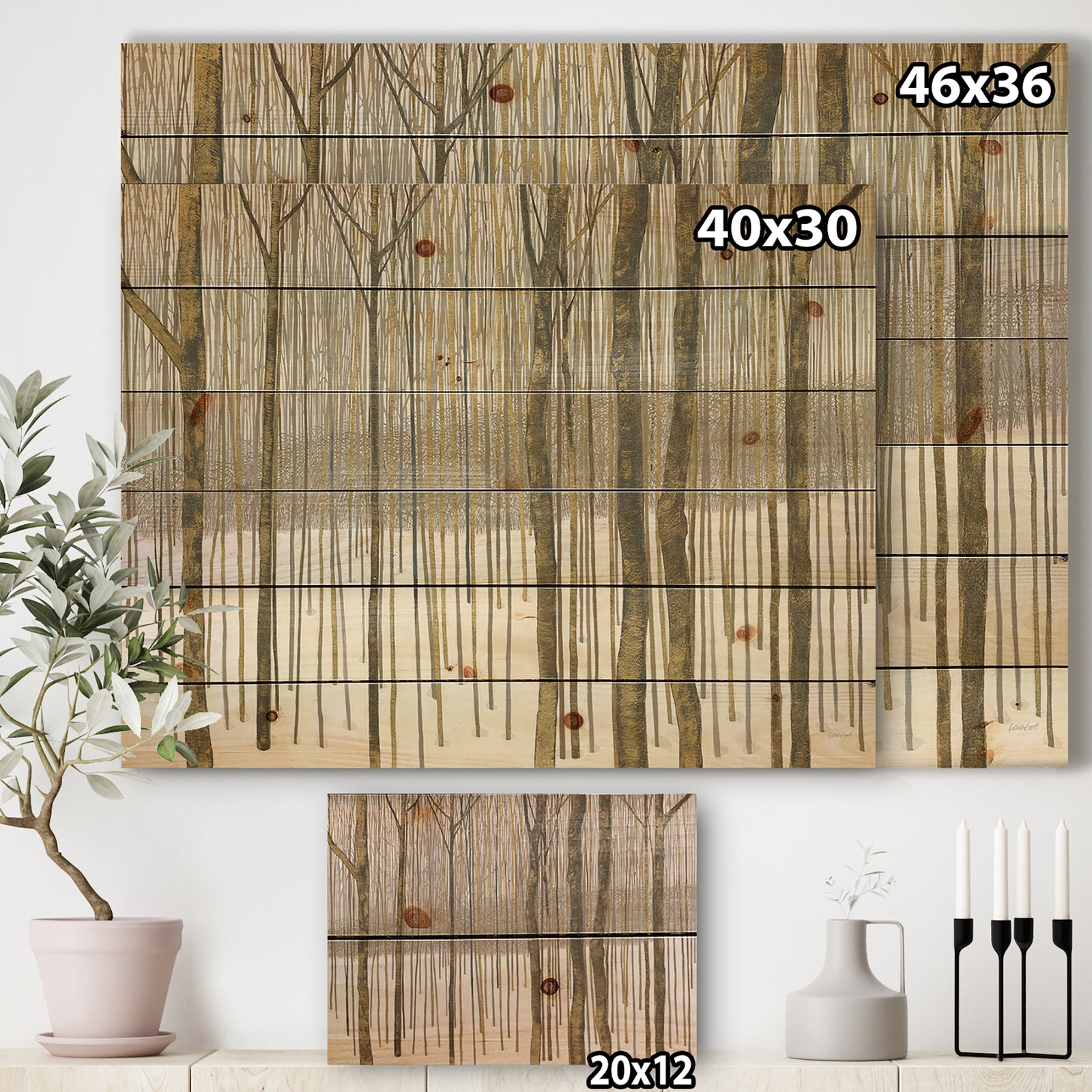 Porch & Den Forest in Winter Gold - Print on Natural Pine Wood