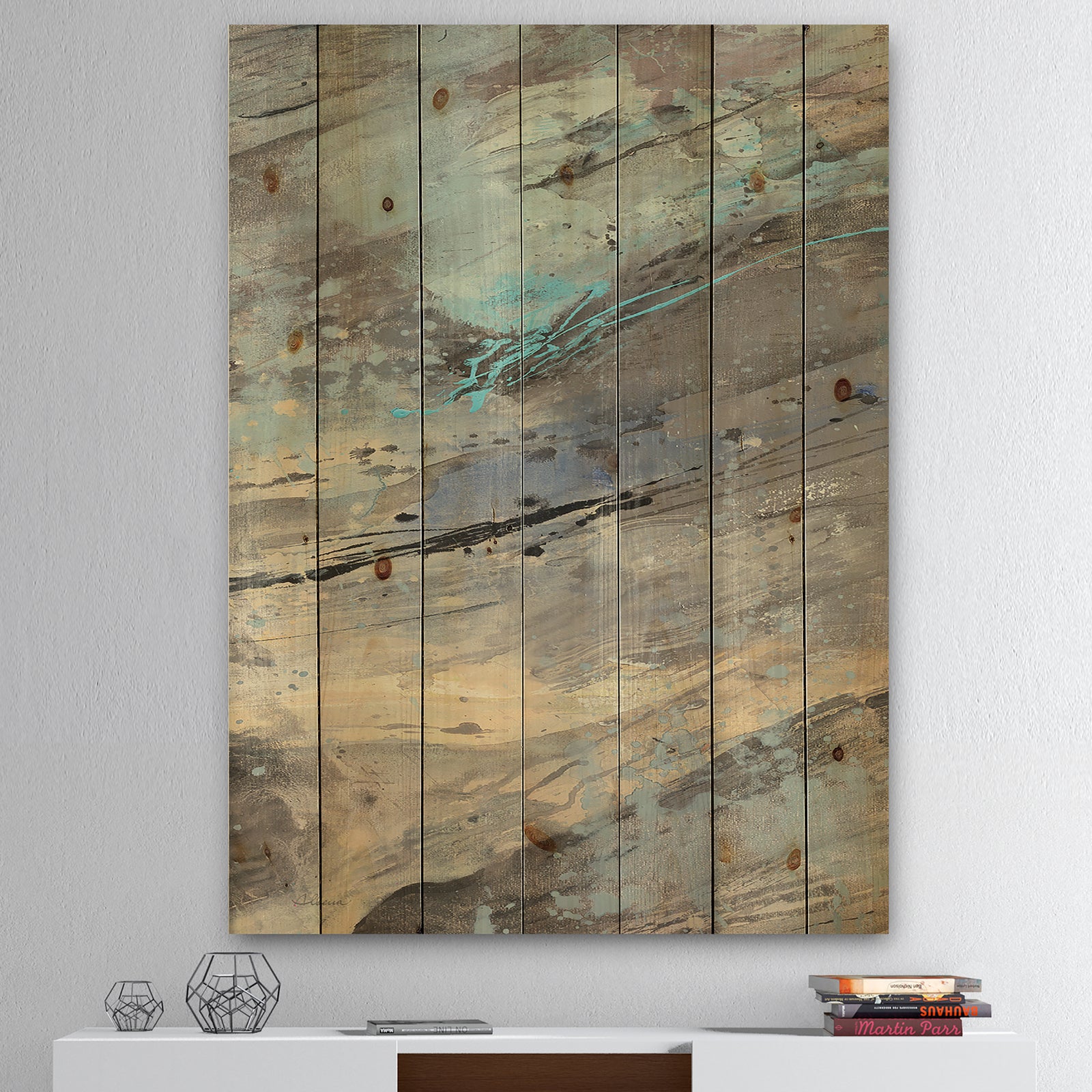 Rock Teal Panel I - Modern & Contemporary Print on Natural Pine Wood