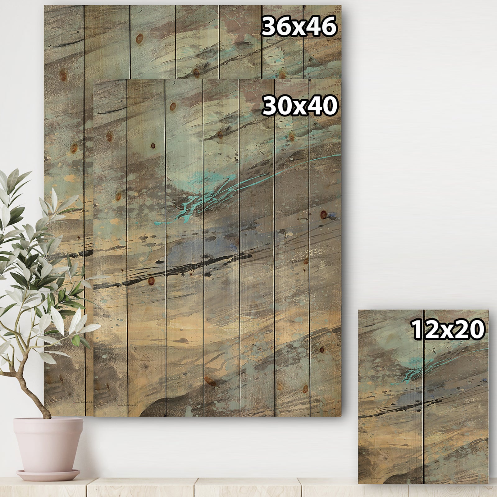 Rock Teal Panel I - Modern & Contemporary Print on Natural Pine Wood