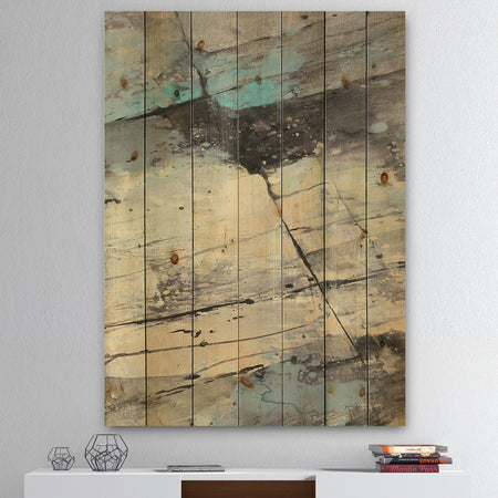Rock Teal Panel II - Modern & Contemporary Print on Natural Pine Wood