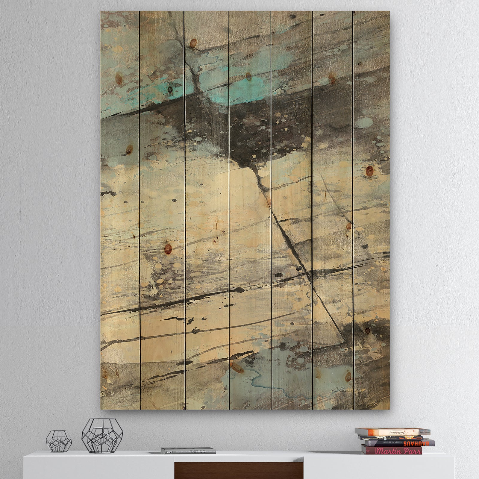 Rock Teal Panel II - Modern & Contemporary Print on Natural Pine Wood