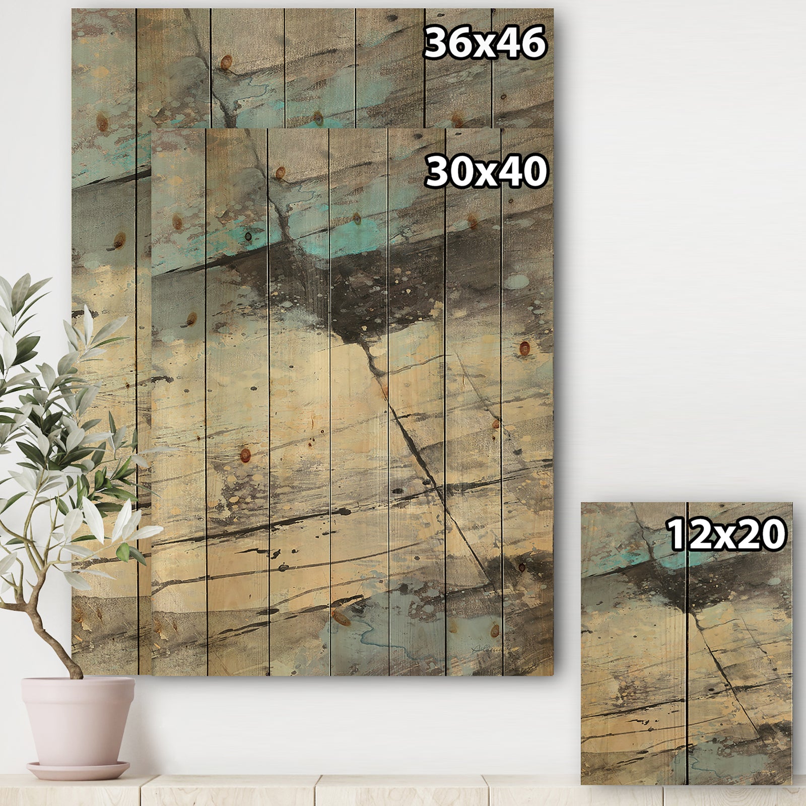 Rock Teal Panel II - Modern & Contemporary Print on Natural Pine Wood