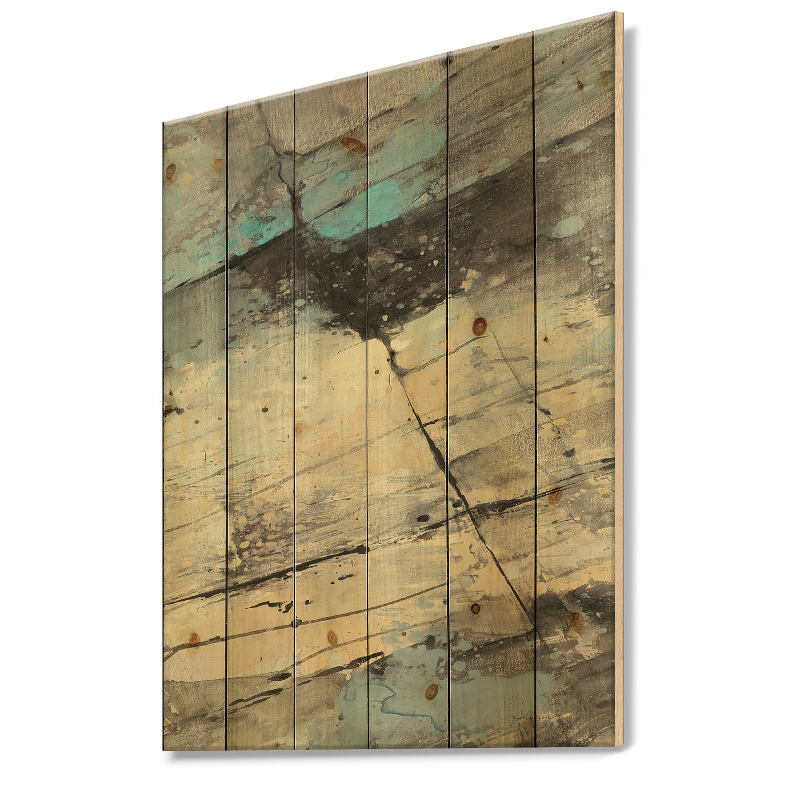 Rock Teal Panel II - Modern & Contemporary Print on Natural Pine Wood