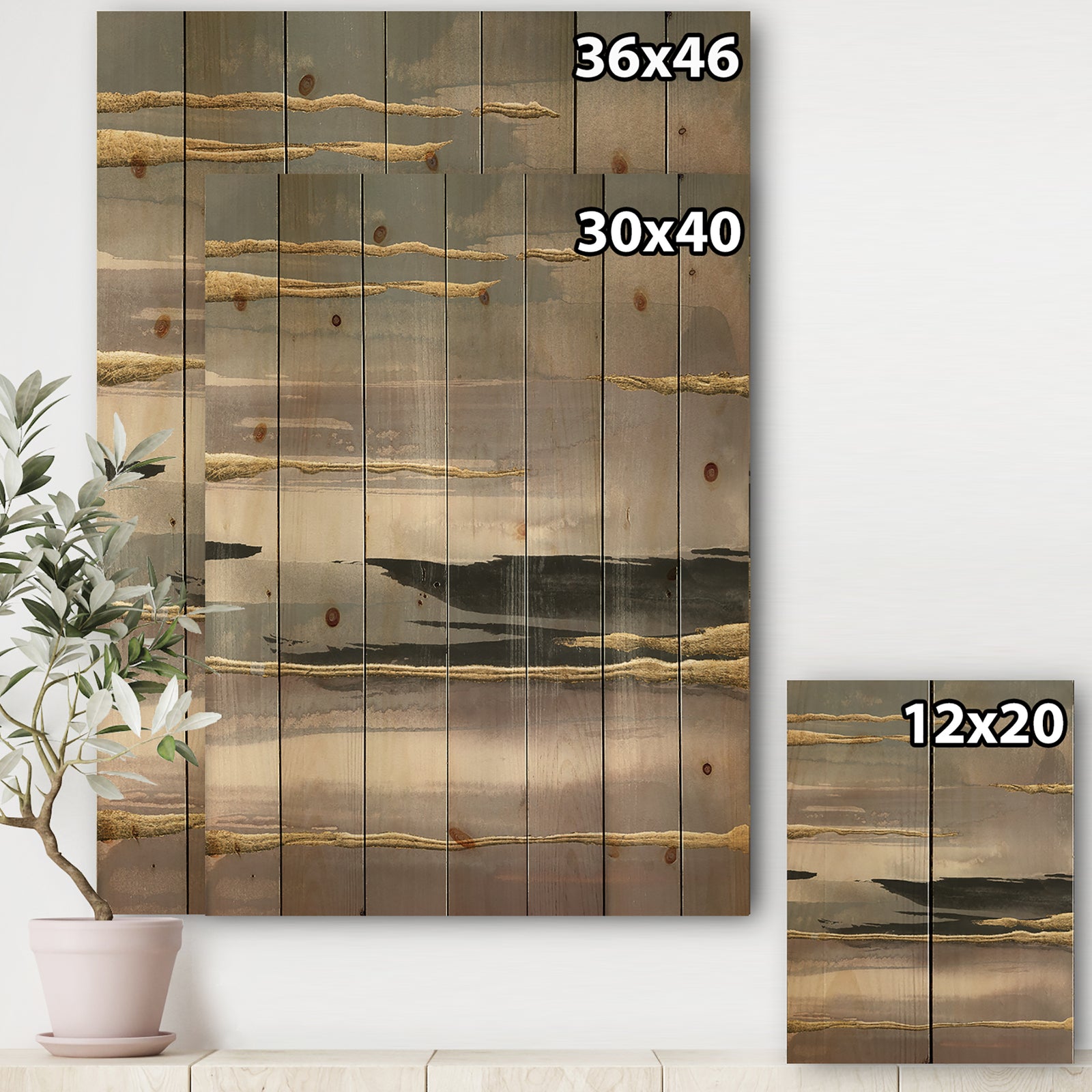 Glamorous Morning Fog II - Modern Glam Print on Natural Pine Wood