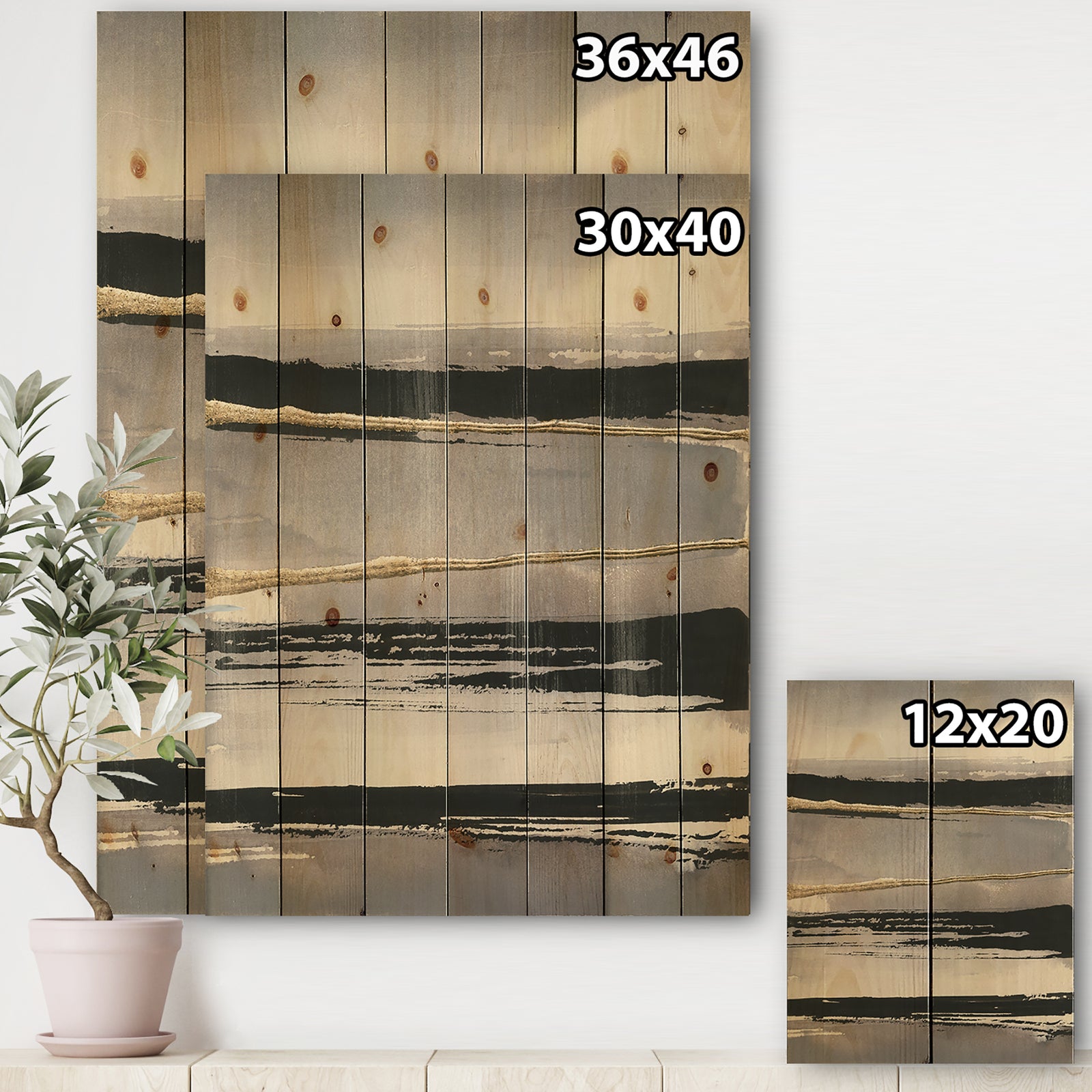 Glamorous Morning Fog III - Modern Glam Print on Natural Pine Wood