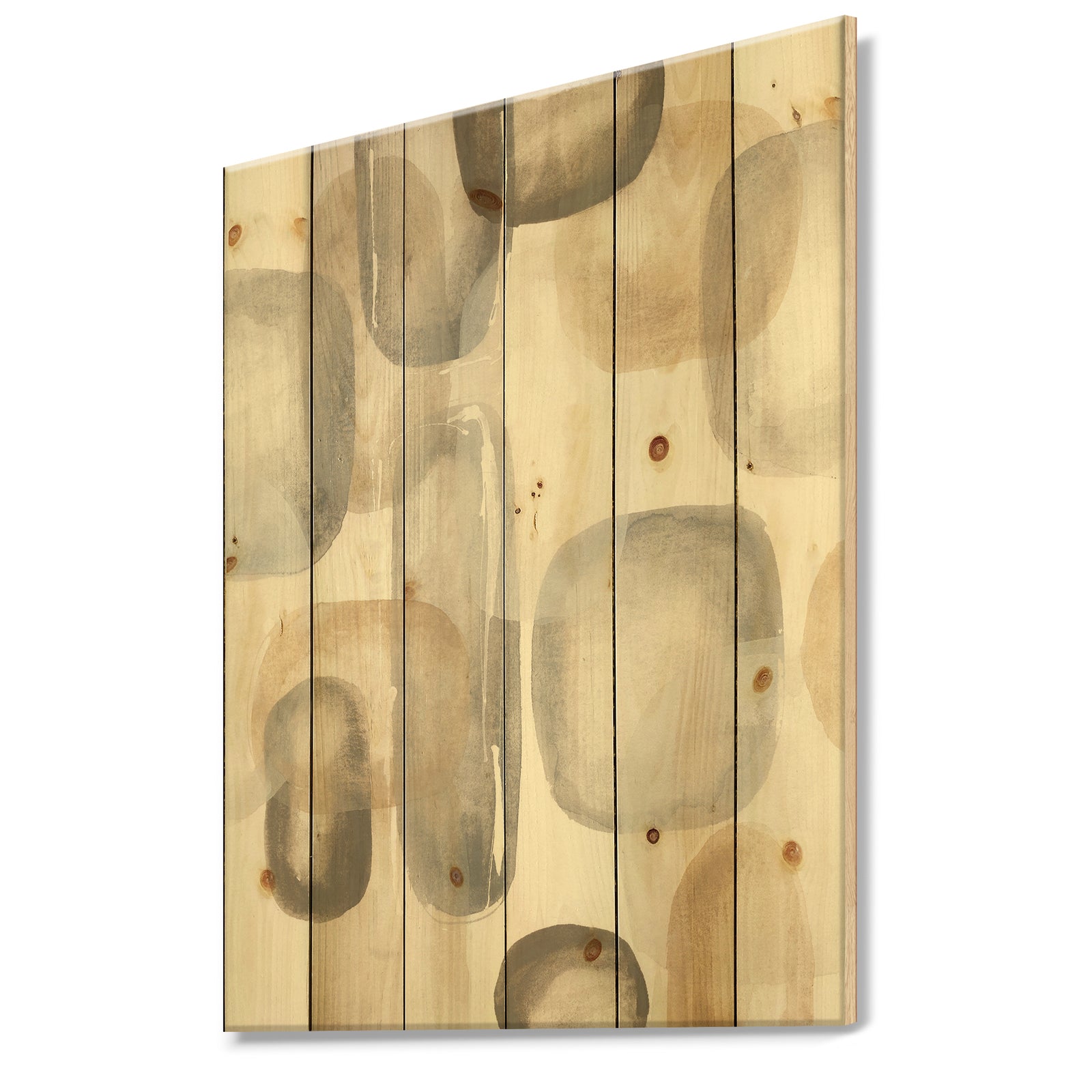 Neutral Oval Grey Stones I - Modern Glam Print on Natural Pine Wood