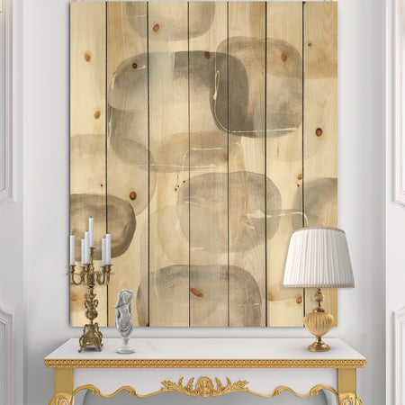 Neutral Oval Grey Stones II - Modern Glam Print on Natural Pine Wood