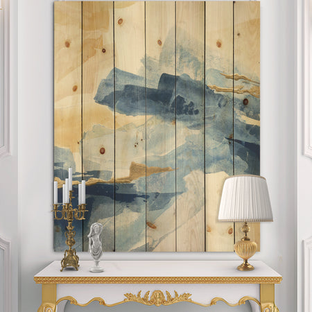 Metallic Gold Indigo II - Modern Glam Print on Natural Pine Wood