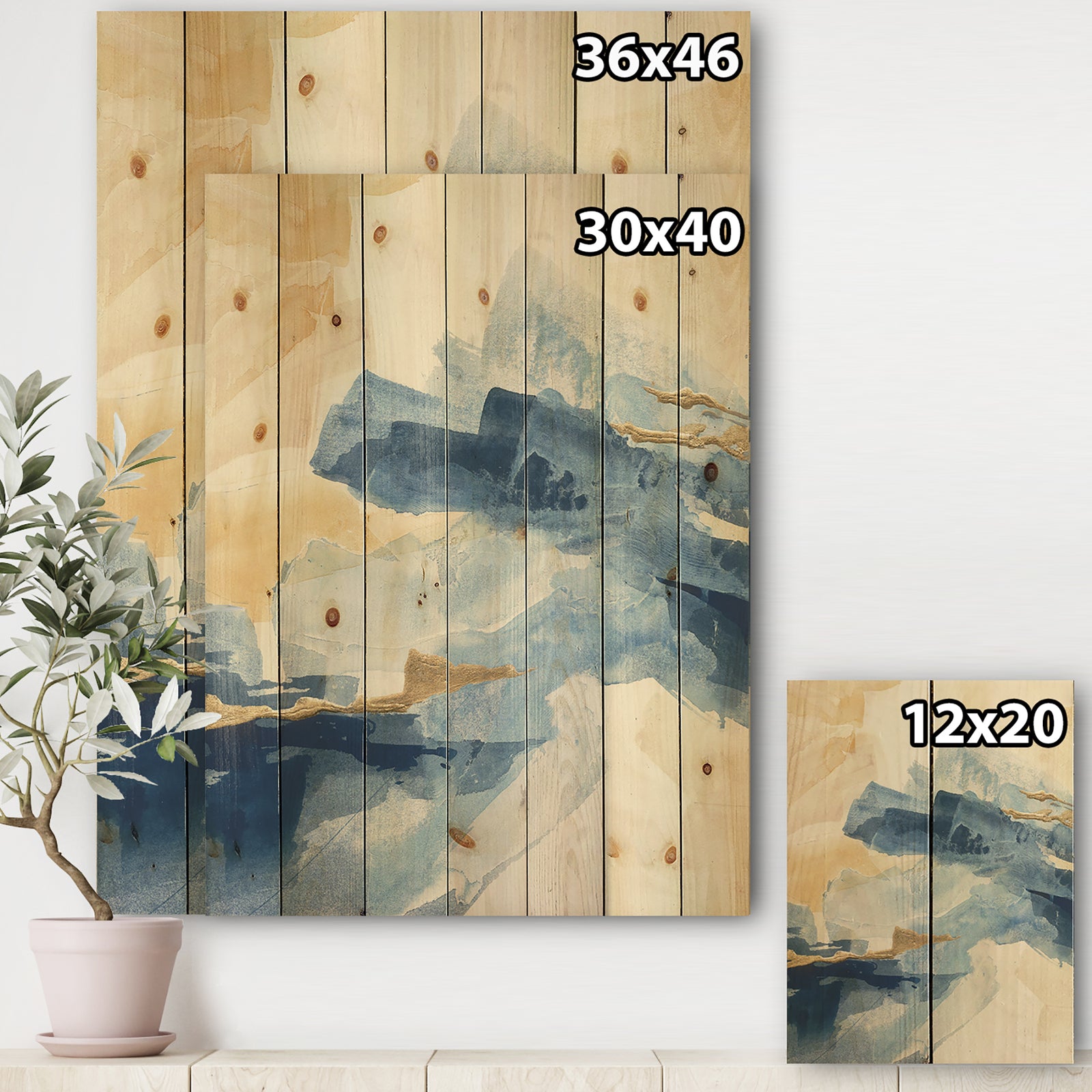 Metallic Gold Indigo II - Modern Glam Print on Natural Pine Wood