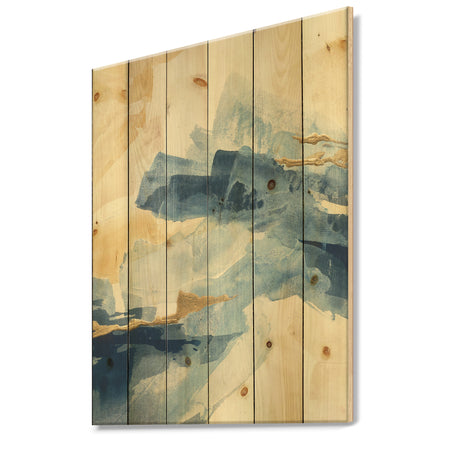 Metallic Gold Indigo II - Modern Glam Print on Natural Pine Wood