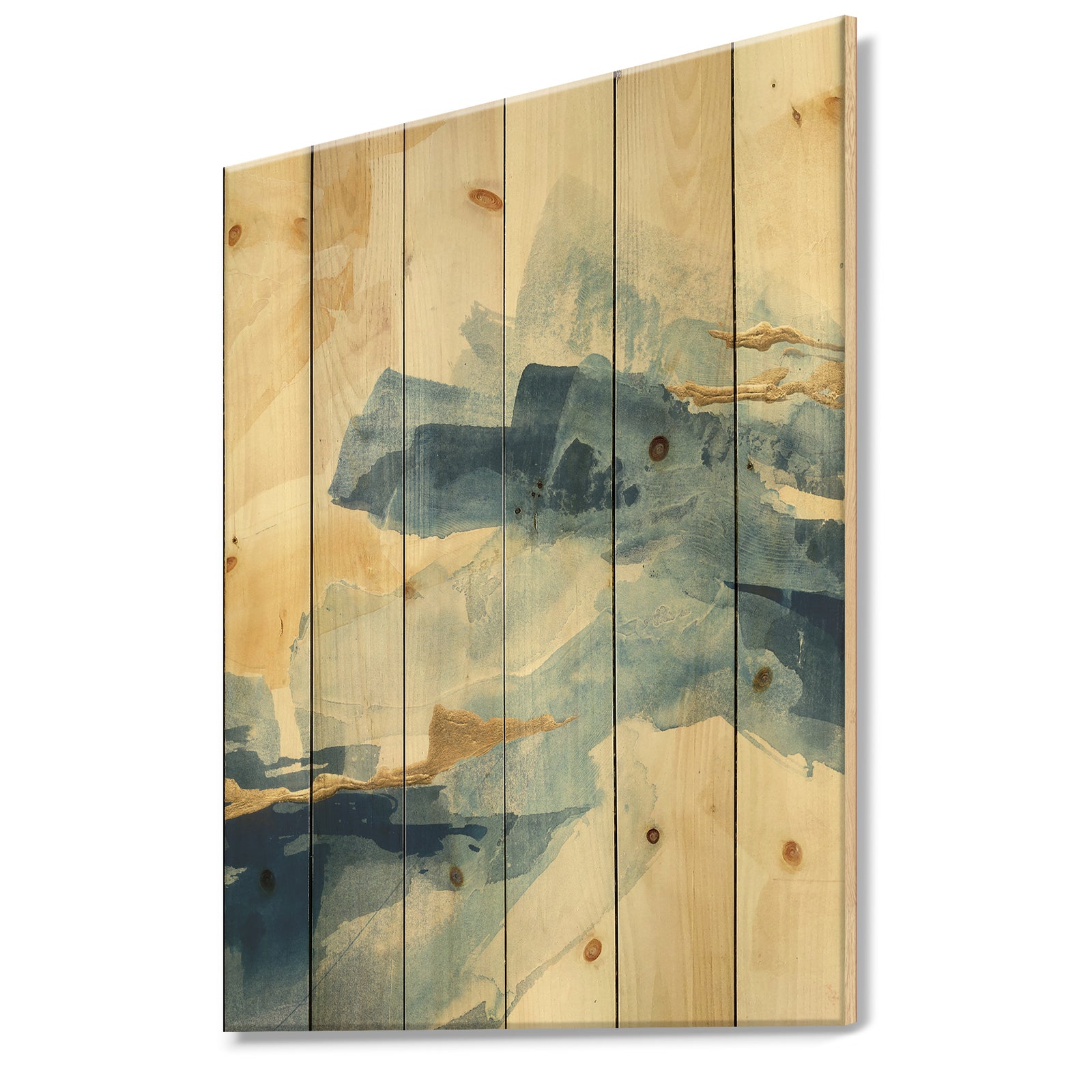 Metallic Gold Indigo II - Modern Glam Print on Natural Pine Wood