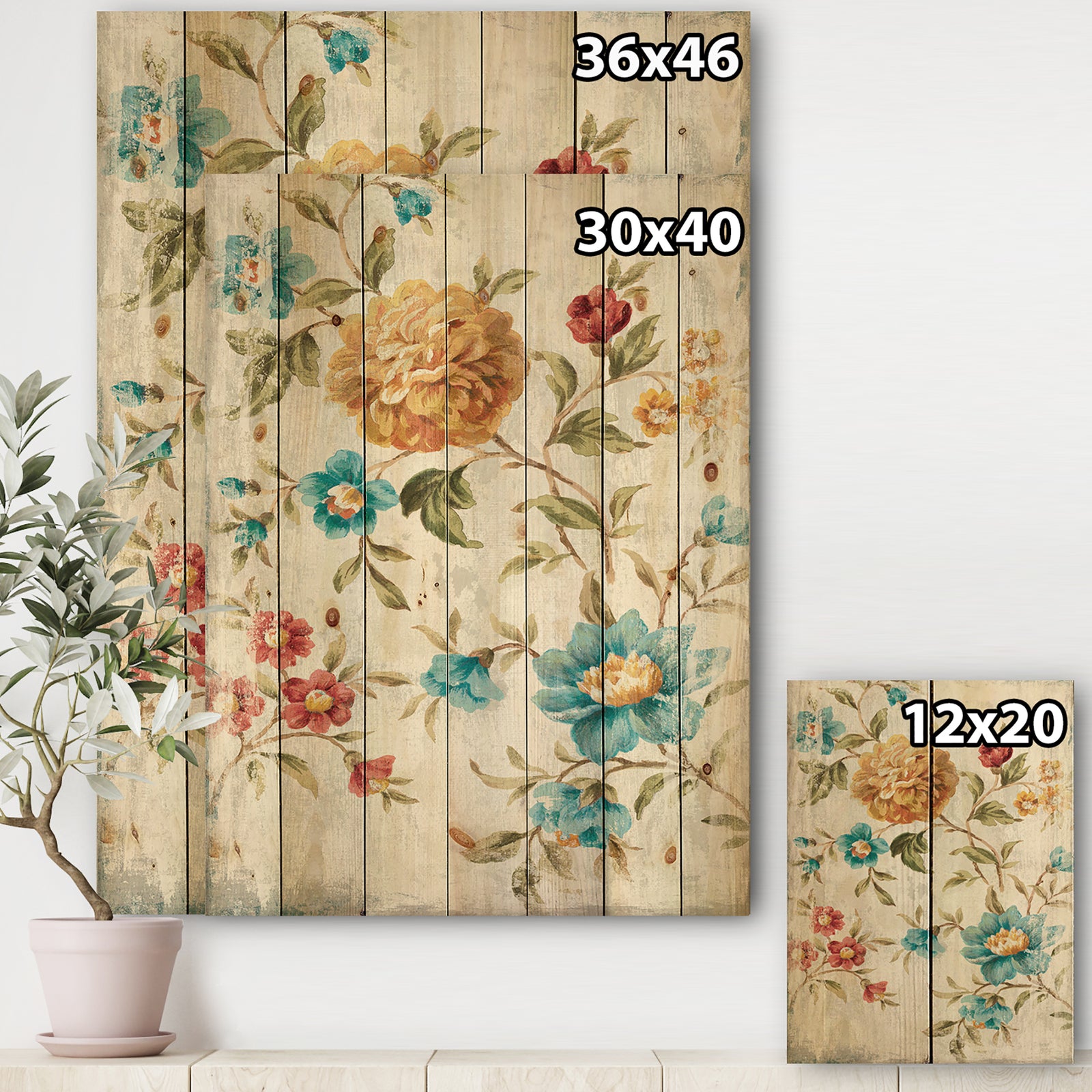 Golden Flowers - Cabin & Lodge Print on Natural Pine Wood