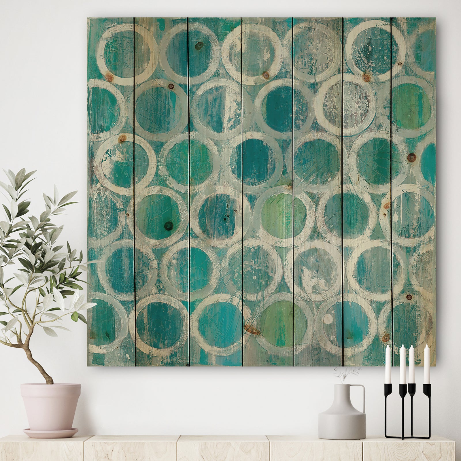 Natural Blue Circle - Modern & Contemporary Print on Natural Pine Wood