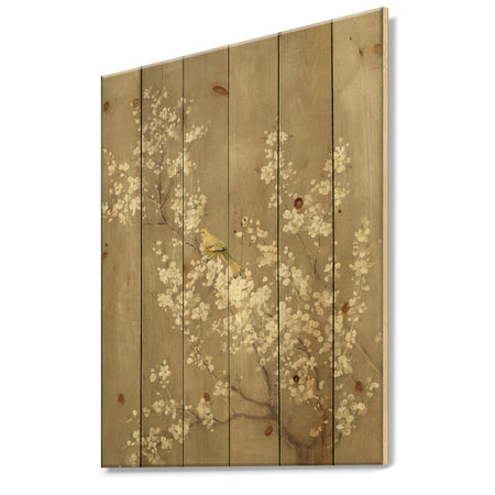 White Cherry Blossom III - Farmhouse Print on Natural Pine Wood