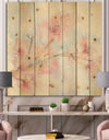 Pink Blossoms Branch - Floral Cottage Print on Natural Pine Wood