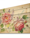 Watercolor Roses Bouqet - Shabby Chic Print on Natural Pine Wood
