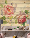 Watercolor Roses Bouqet - Shabby Chic Print on Natural Pine Wood