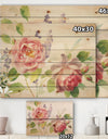 Watercolor Roses Bouqet - Shabby Chic Print on Natural Pine Wood