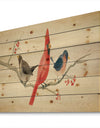 Red Farmhouse Bird on Branch Painting - Modern Farmhouse Print on Natural Pine Wood