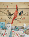 Red Farmhouse Bird on Branch Painting - Modern Farmhouse Print on Natural Pine Wood