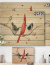 Red Farmhouse Bird on Branch Painting - Modern Farmhouse Print on Natural Pine Wood