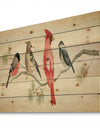 Chickadee And Red Farmhouse Bird on Branch - Modern Farmhouse Print on Natural Pine Wood