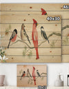 Chickadee And Red Farmhouse Bird on Branch - Modern Farmhouse Print on Natural Pine Wood