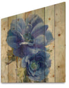 Blue Anemone Flower - Floral Farmhouse Print on Natural Pine Wood