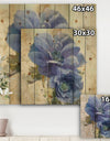 Blue Anemone Flower - Floral Farmhouse Print on Natural Pine Wood