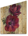 Red Anemone Flower - Floral Farmhouse Print on Natural Pine Wood