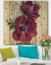Red Anemone Flower - Floral Farmhouse Print on Natural Pine Wood