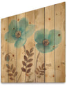 Blue Poppies Cottage Flowers I - Farmhouse Print on Natural Pine Wood