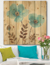 Blue Poppies Cottage Flowers I - Farmhouse Print on Natural Pine Wood