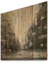 Black and White Cityscape - Traditional Print on Natural Pine Wood