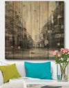 Black and White Cityscape - Traditional Print on Natural Pine Wood