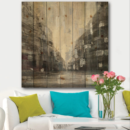 Black and White Cityscape - Traditional Print on Natural Pine Wood