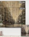 Black and White Cityscape - Traditional Print on Natural Pine Wood