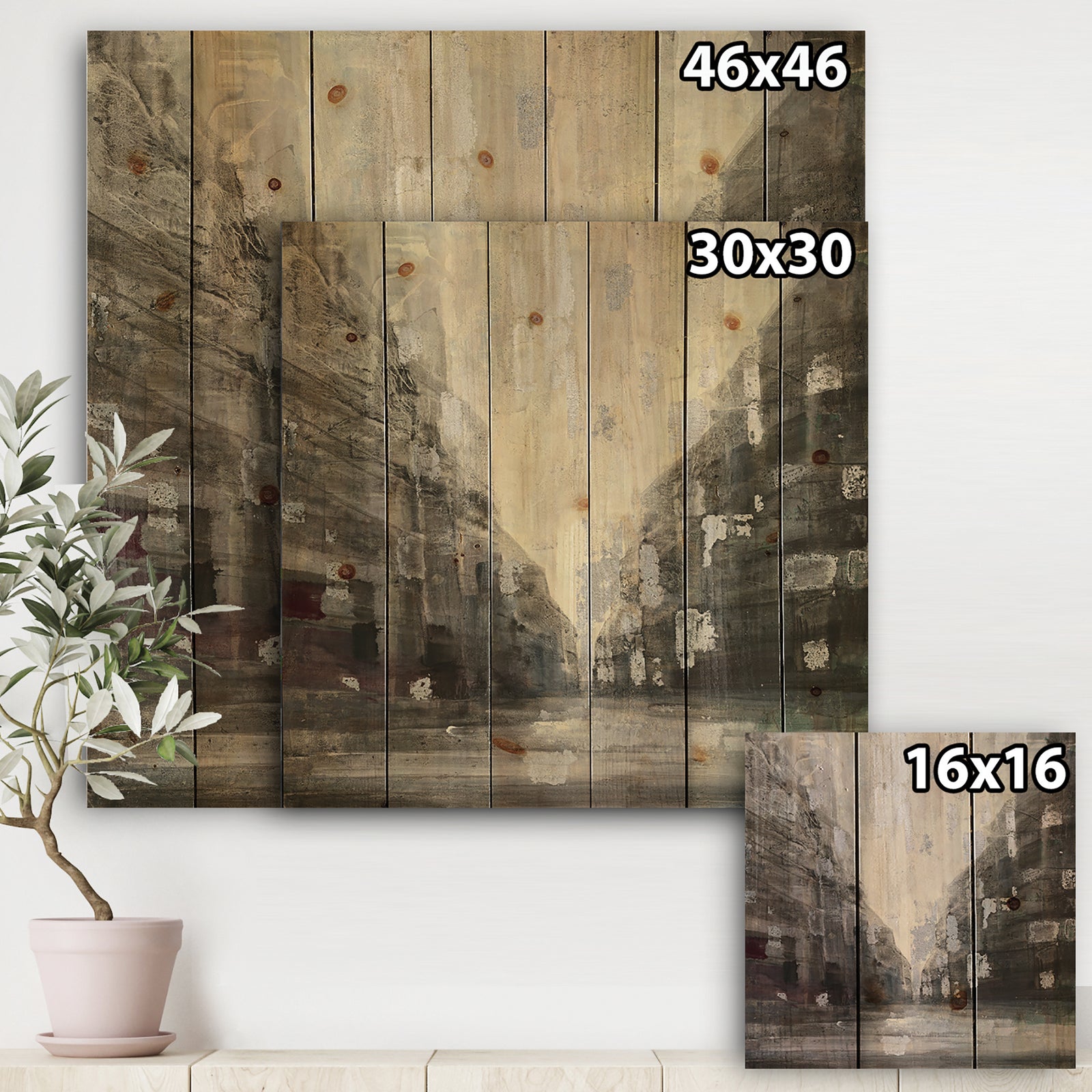 Black and White Cityscape - Traditional Print on Natural Pine Wood